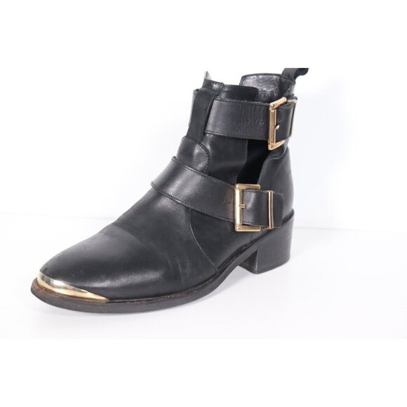 Kurt Geiger Women's US 9 Black Leather Saxon Cut Out Pull-On Strap Ankle Booties - Picture 3 of 7